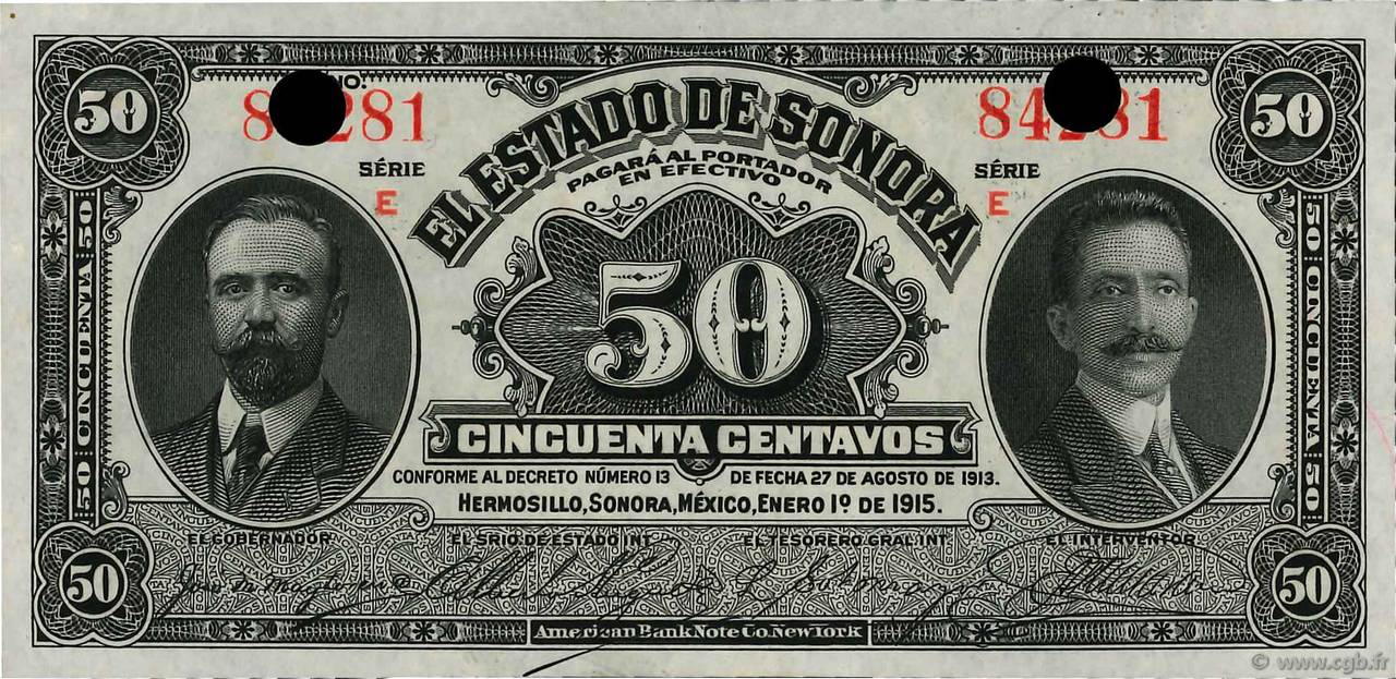 50 Centavos Annulé MEXIQUE Hermosillo 1915 PS.1070 NEUF