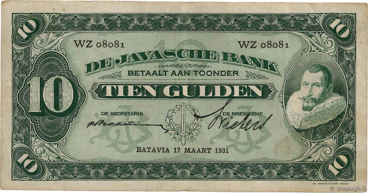 10 Gulden INDES NEERLANDAISES 1931 P.070d pr.TTB