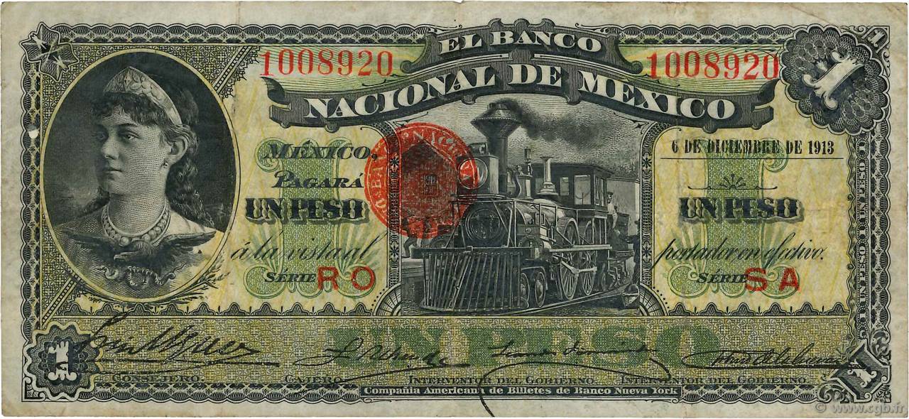 1 Peso MEXICO  1913 PS.0255b MB