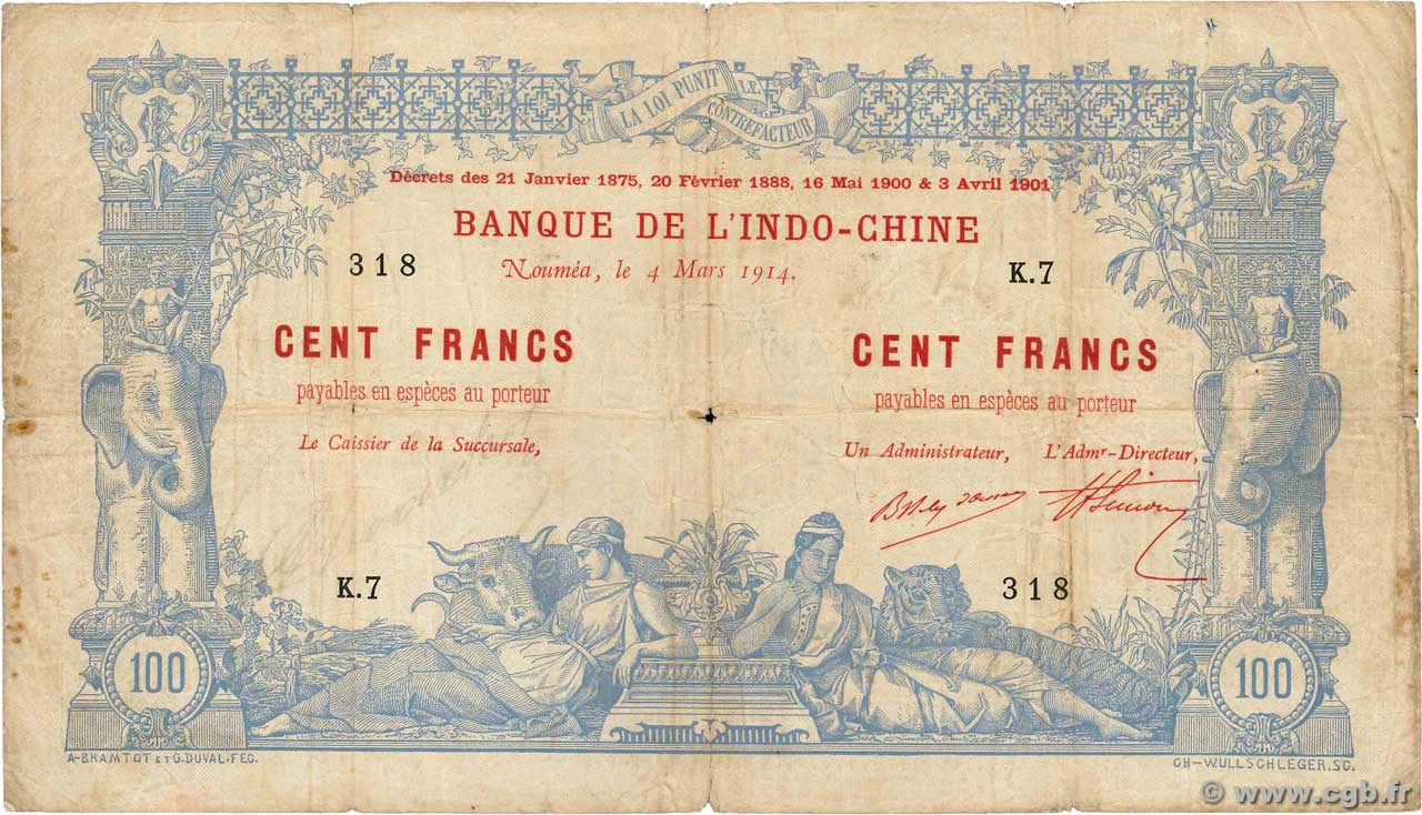 100 Francs NOUVELLE CALÉDONIE  1914 P.17 B