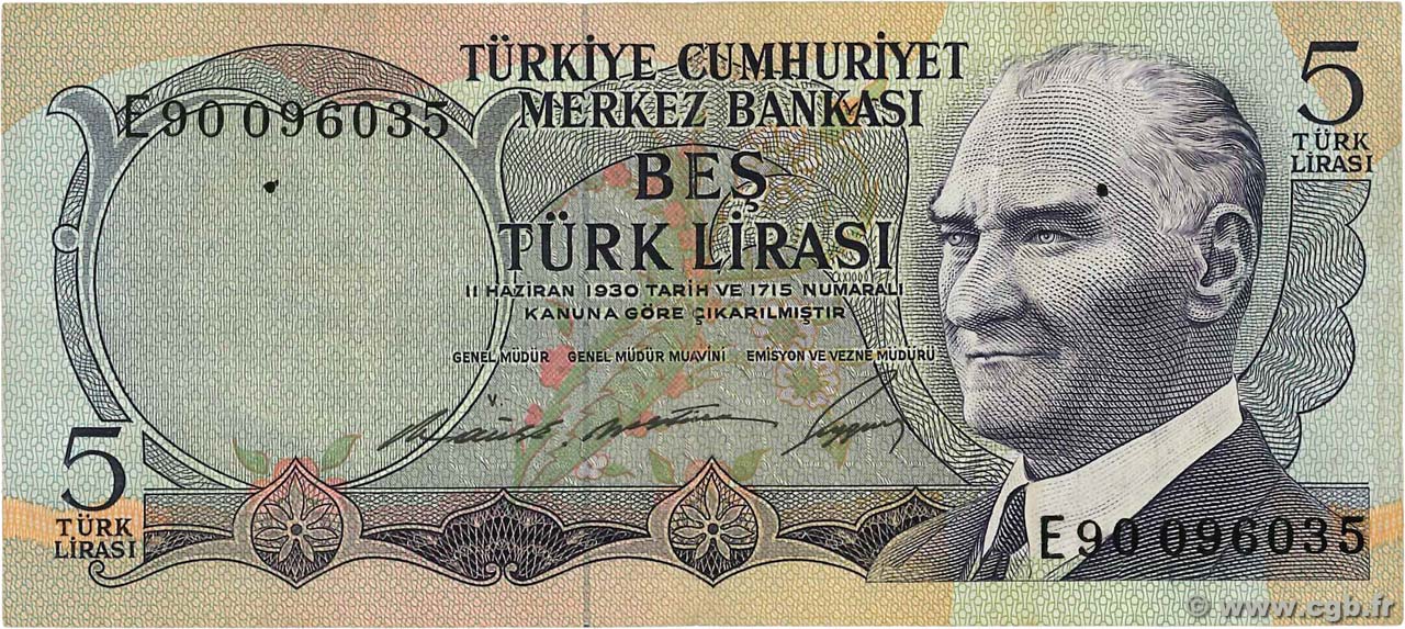 5 Lira TURQUIE  1968 P.179 TTB
