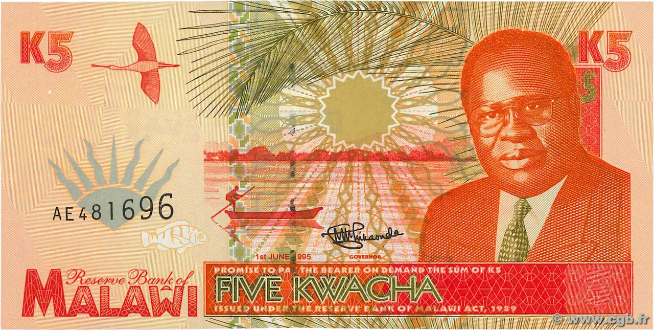5 Kwacha MALAWI  1995 P.30 UNC