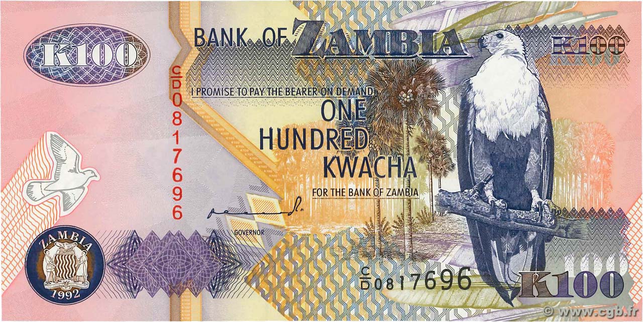 100 Kwacha ZAMBIA  1992 P.38a UNC