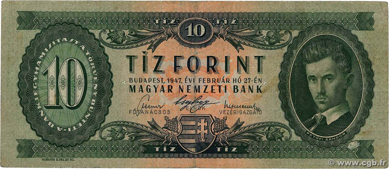 10 Forint HONGRIE  1947 P.161a TB