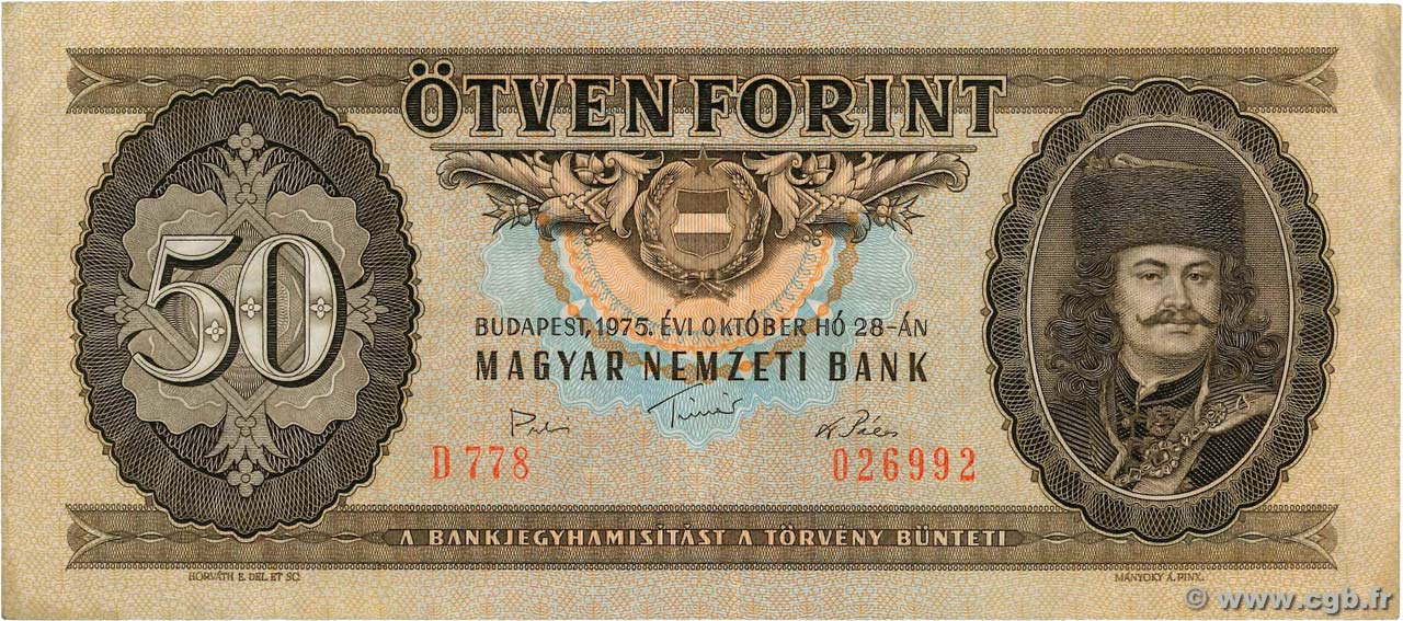 50 Forint UNGARN  1975 P.170c SS