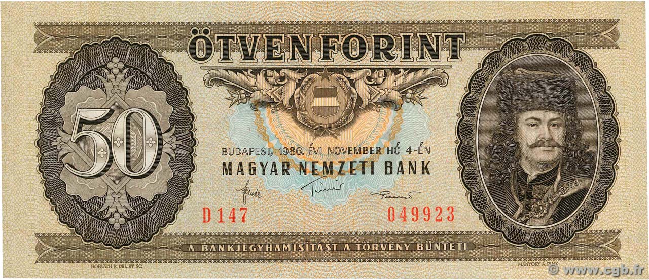 50 Forint UNGARN  1986 P.170g VZ