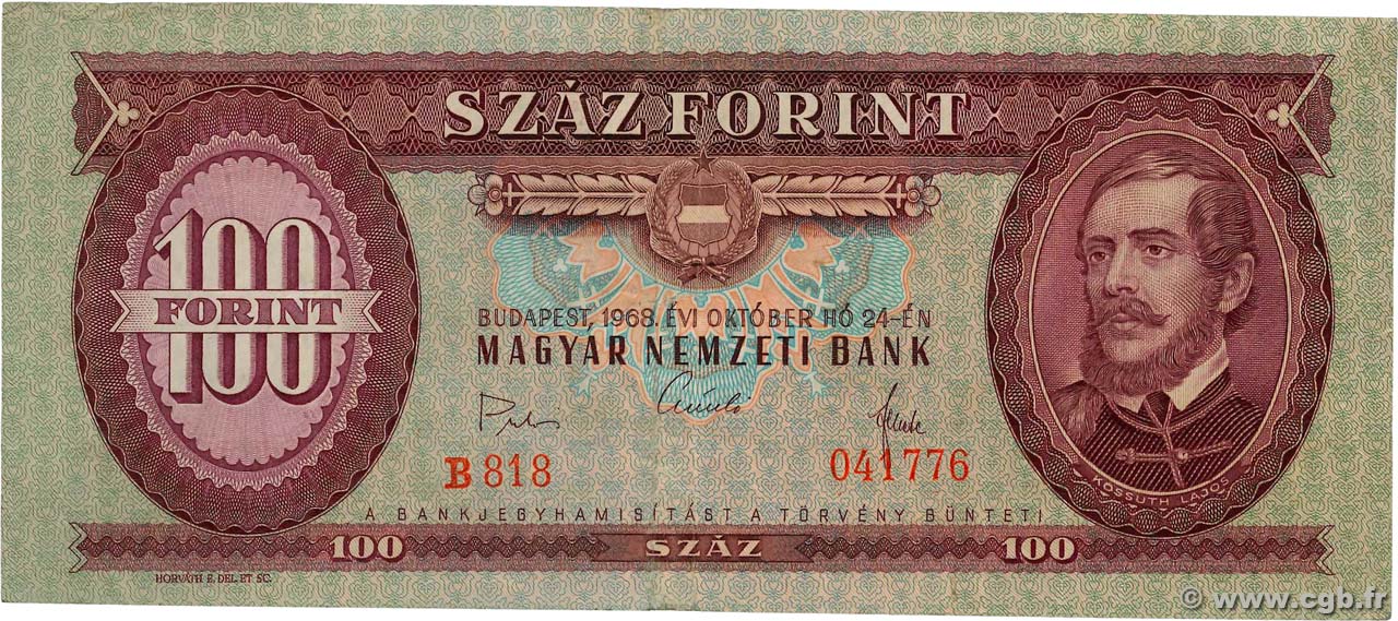 100 Forint HUNGARY  1968 P.171d VF