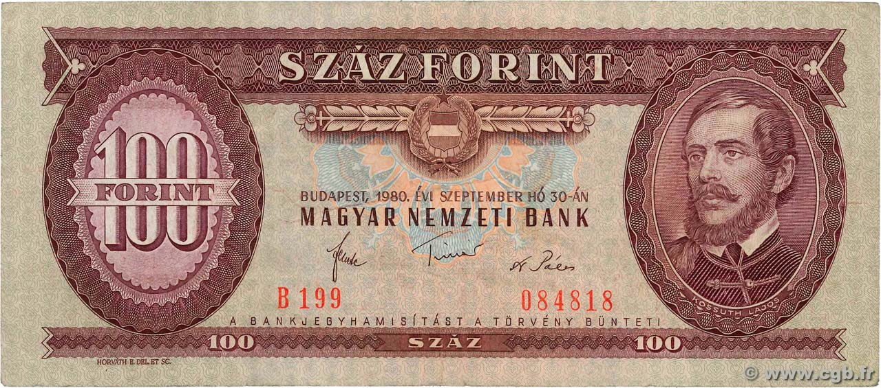 100 Forint HONGRIE  1980 P.171f TTB