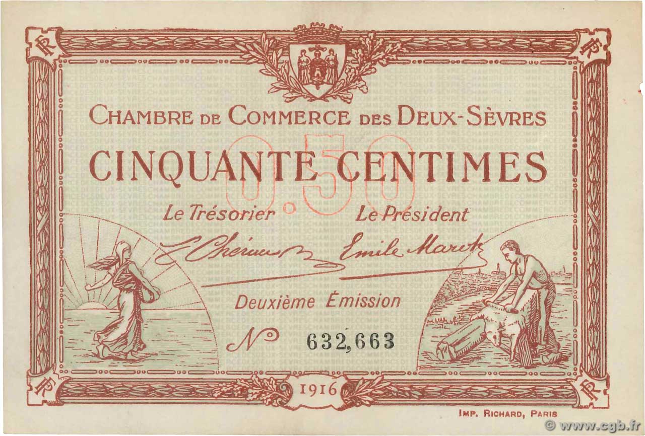 50 Centimes FRANCE regionalism and various Niort 1916 JP.093.06 VF
