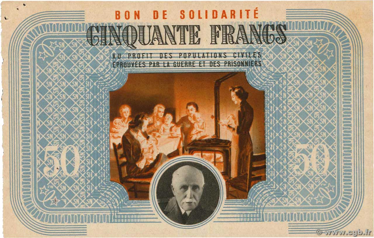 50 Francs BON DE SOLIDARITÉ FRANCE regionalism and miscellaneous  1941 KL.09C2 VF+