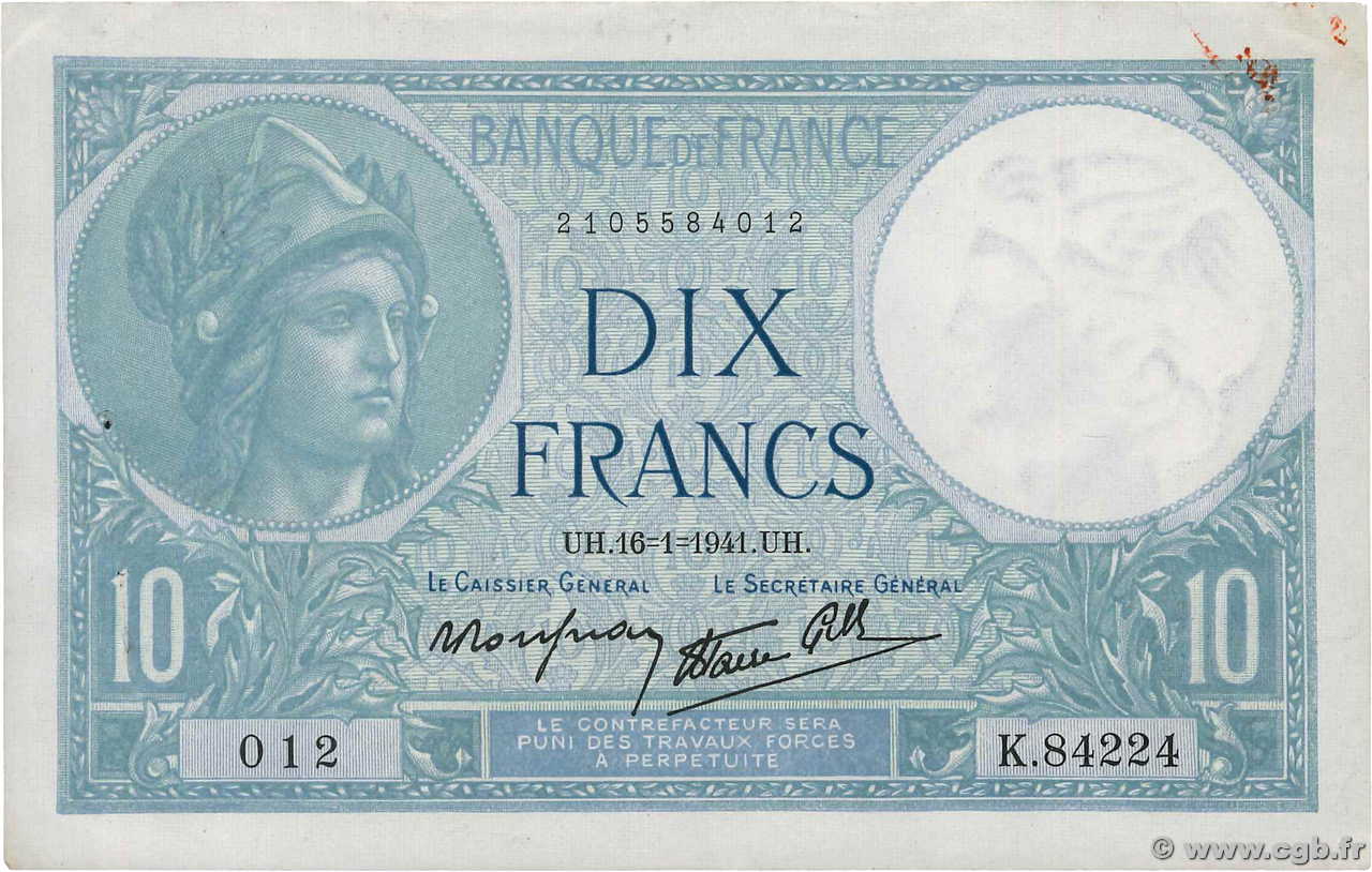 10 Francs MINERVE modifié FRANKREICH 1941 F.07.28 SS