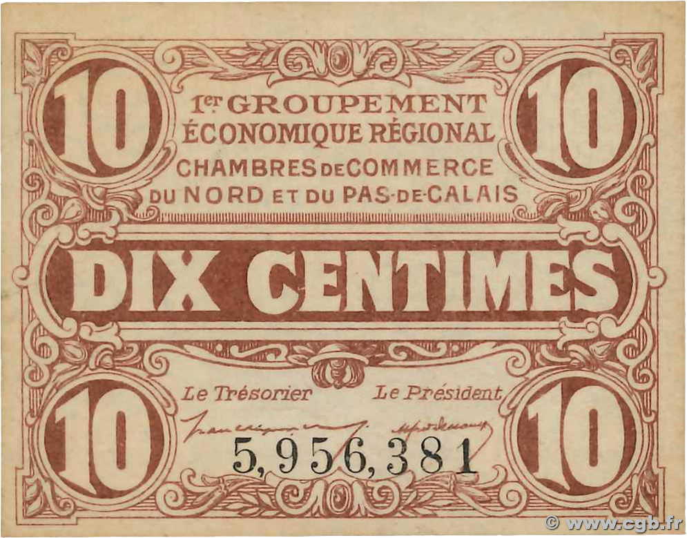 10 Centimes FRANCE regionalism and miscellaneous Nord et Pas-De-Calais 1918 JP.094.02 AU