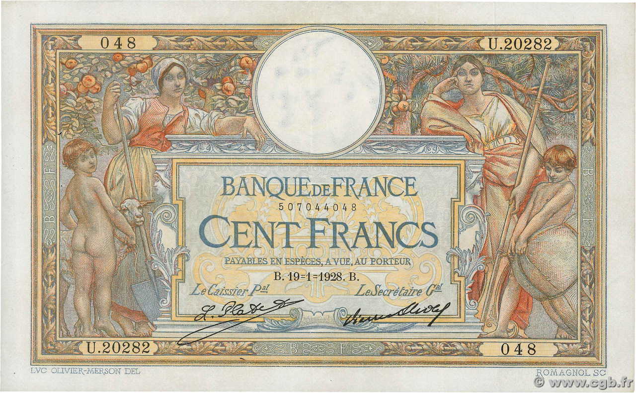 100 Francs LUC OLIVIER MERSON grands cartouches FRANCE 1928 F.24.07 SUP