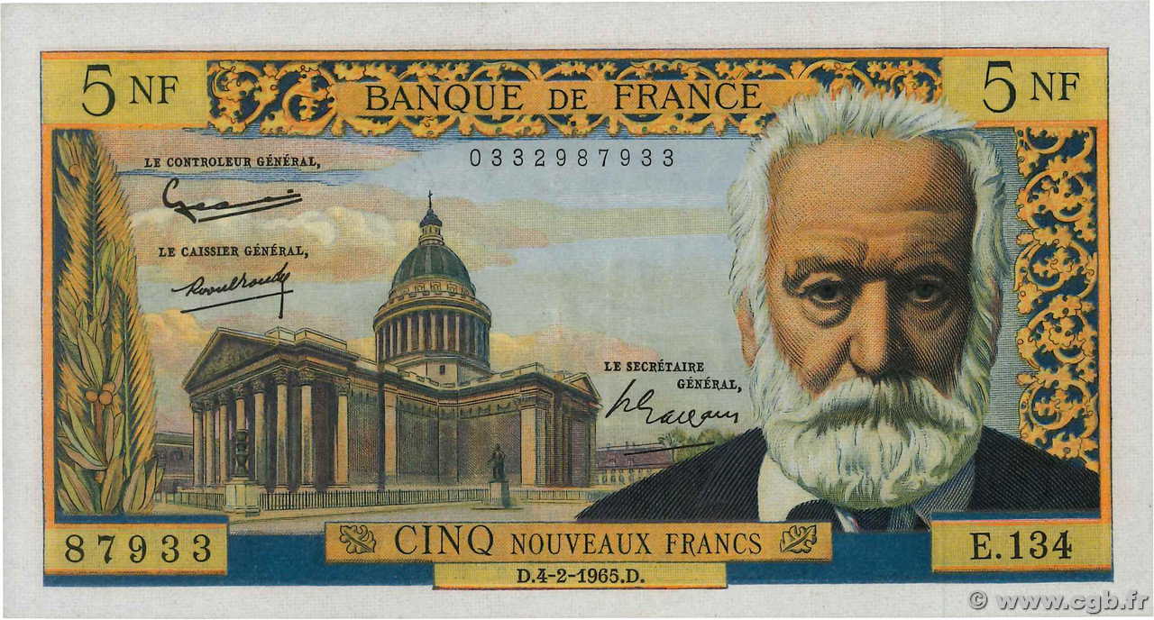 5 Nouveaux Francs VICTOR HUGO FRANCE 1965 F.56.17 TTB