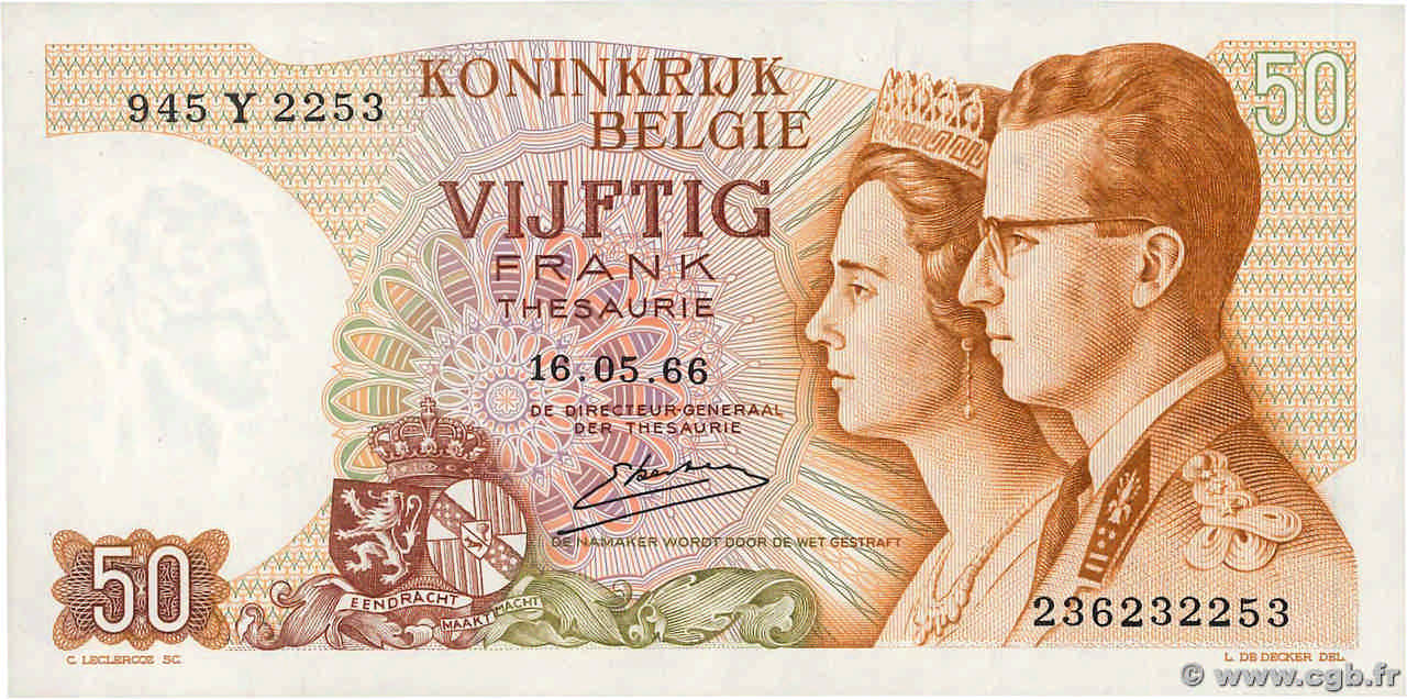 50 Francs BELGIQUE 1966 P.139 NEUF