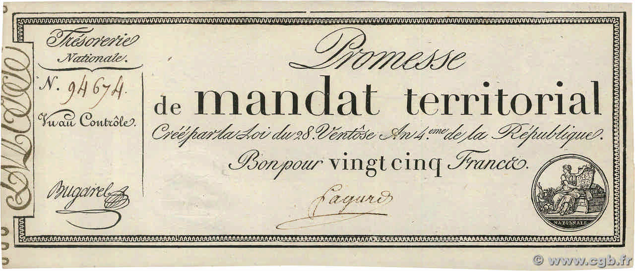 25 Francs sans série FRANCE 1796 Ass.59a SPL