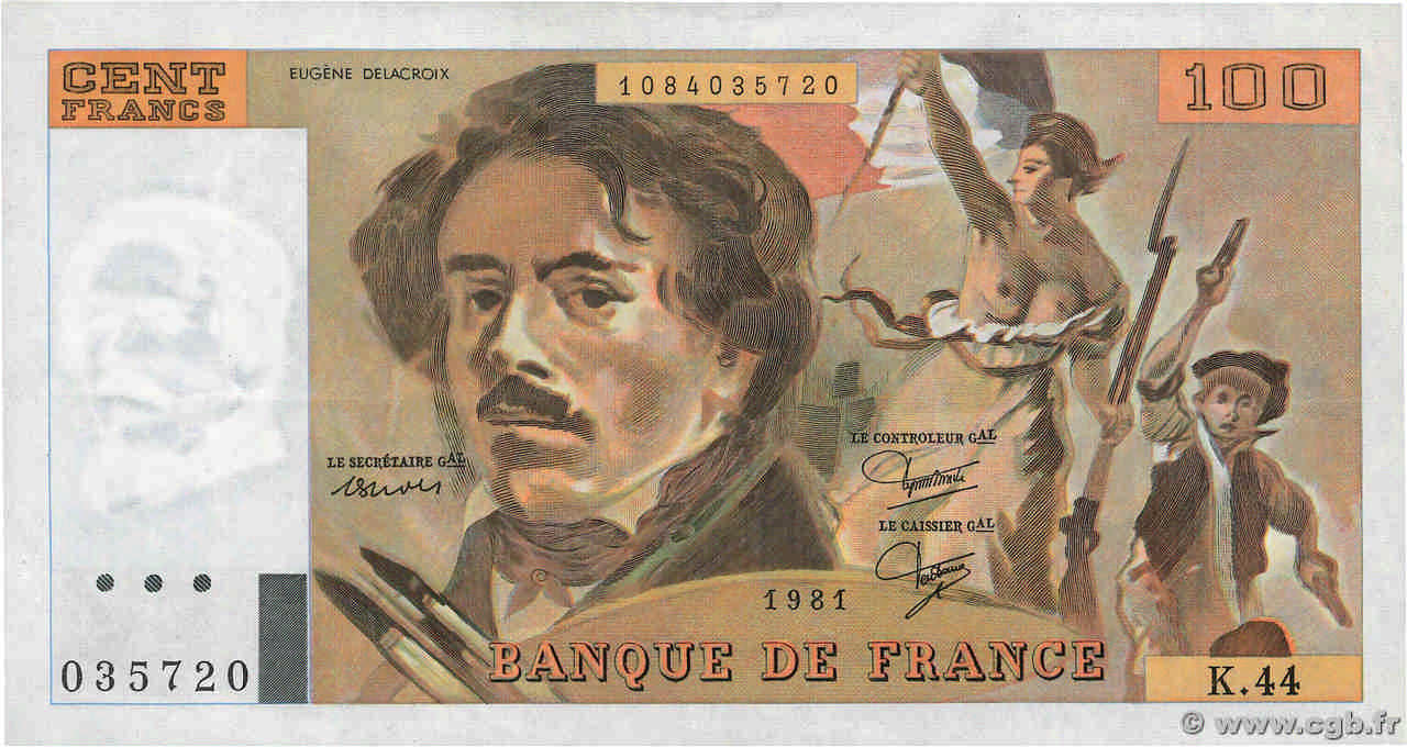 100 Francs DELACROIX modifié FRANCE 1981 F.69.05 TTB
