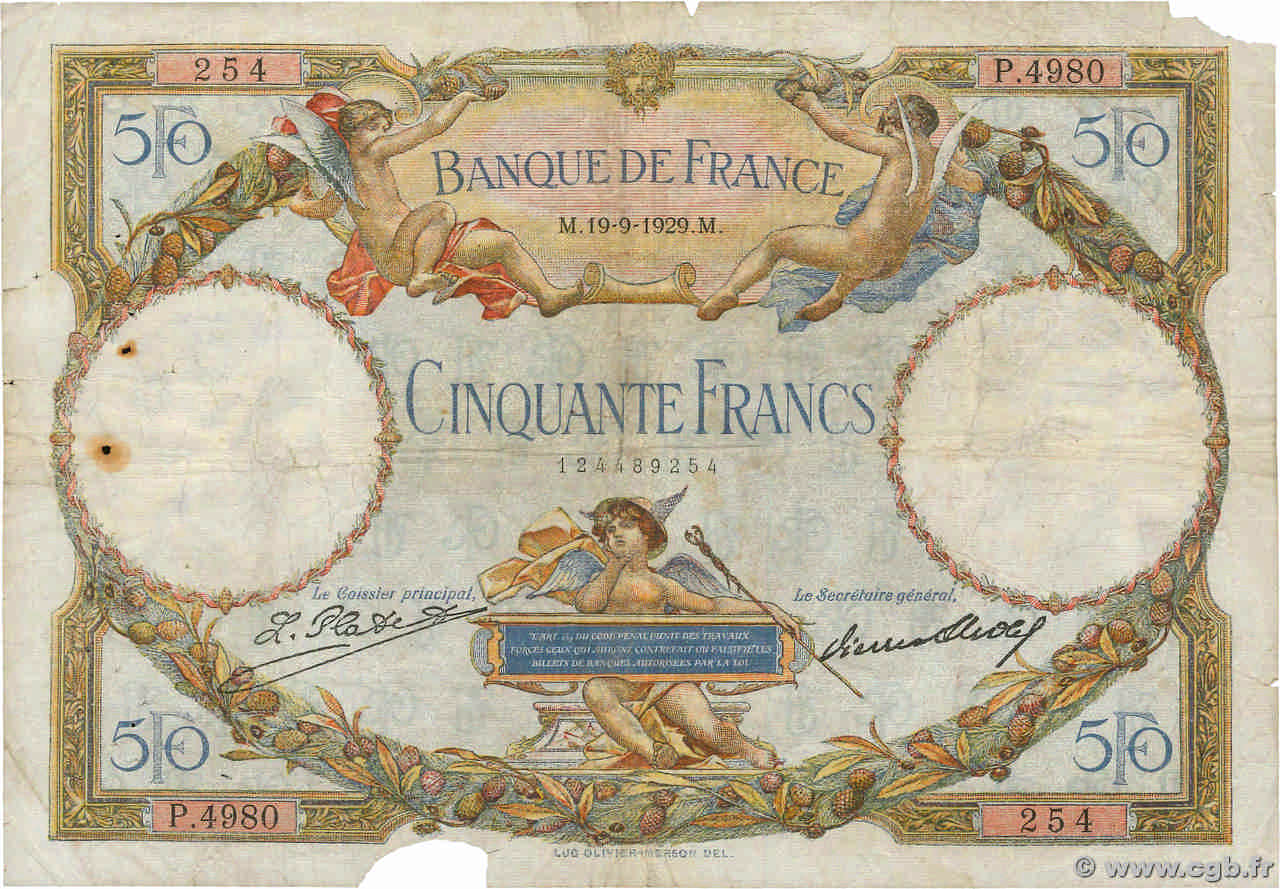 50 Francs LUC OLIVIER MERSON FRANCE 1929 F.15.03 pr.B