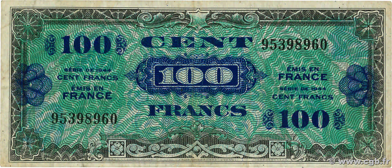 100 Francs DRAPEAU FRANCE 1944 VF.20.01 TB
