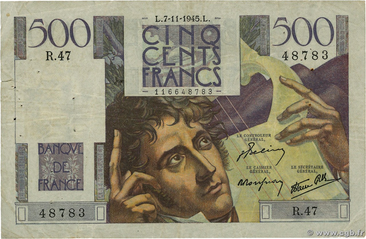 500 Francs CHATEAUBRIAND FRANCE 1945 F.34.03 VG