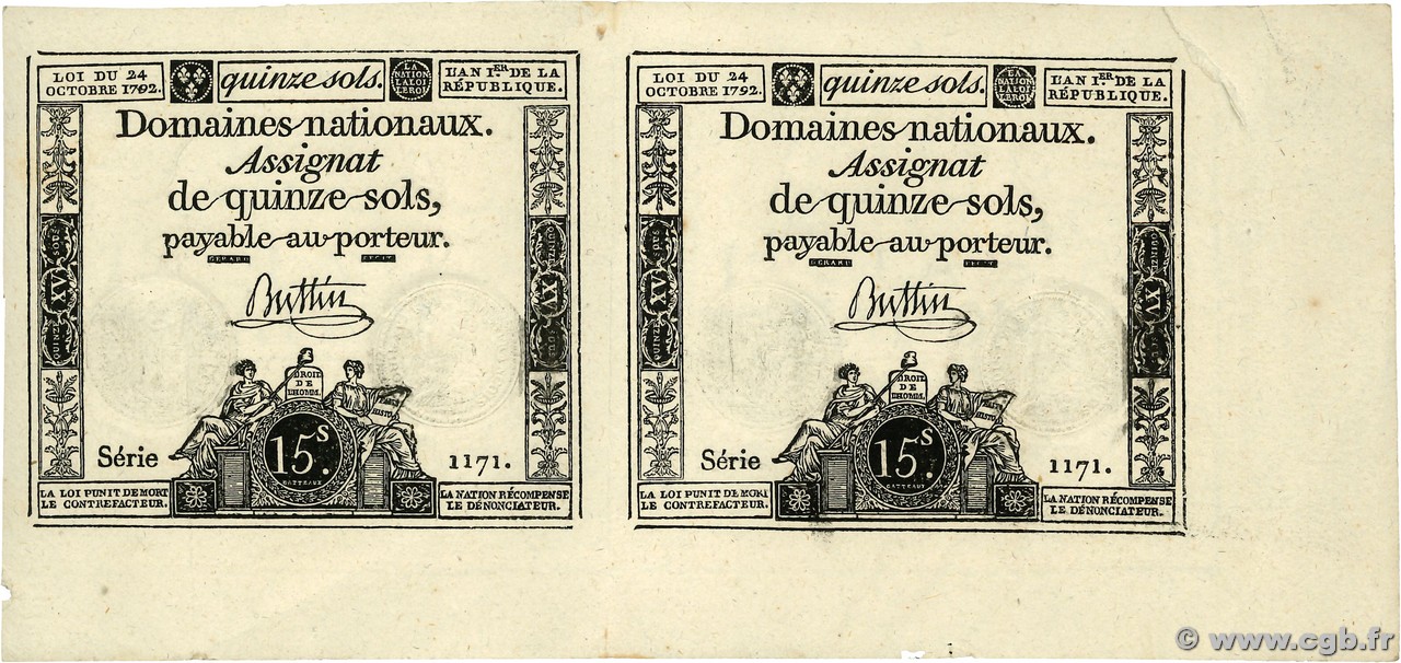 15 Sols Planche FRANCE 1792 Ass.35a SPL