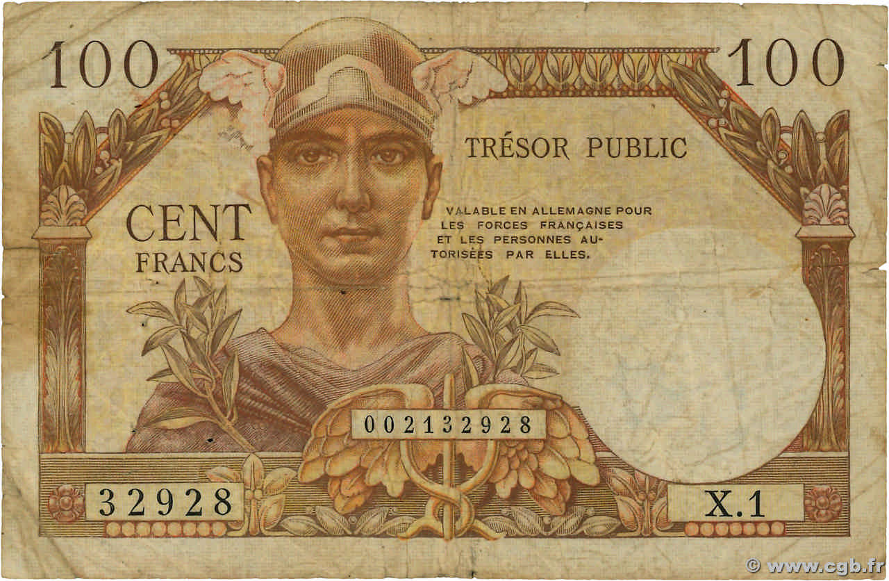 100 Francs TRÉSOR PUBLIC FRANCE 1955 VF.34.01 B