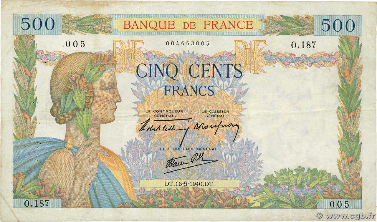 500 Francs LA PAIX FRANCE 1940 F.32.01 TB+
