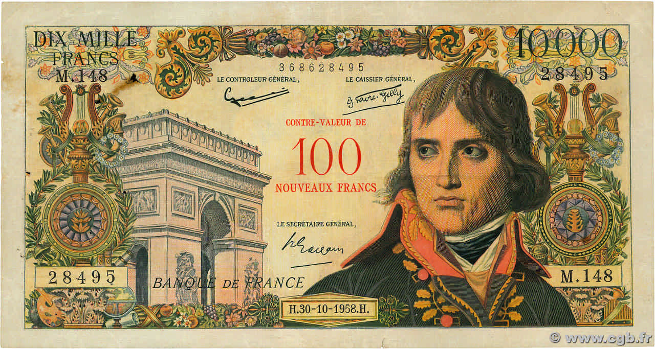 100 NF sur 10000 Francs BONAPARTE FRANCE 1958 F.55.01 TB