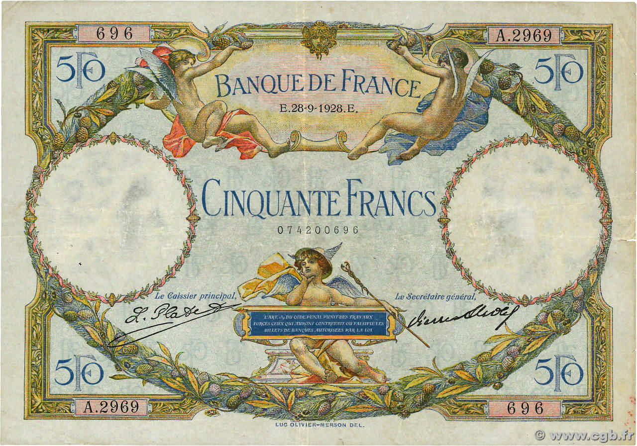 50 Francs LUC OLIVIER MERSON FRANCIA 1928 F.15.02 MB