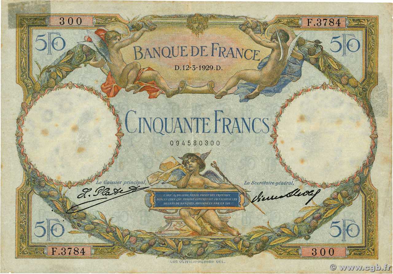 50 Francs LUC OLIVIER MERSON FRANCE 1929 F.15.03 TB