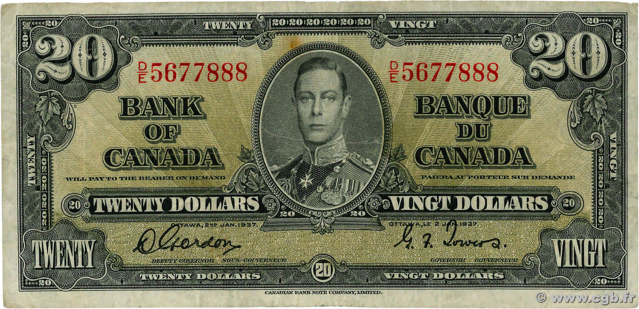 20 Dollars CANADA 1937 P.062b TB