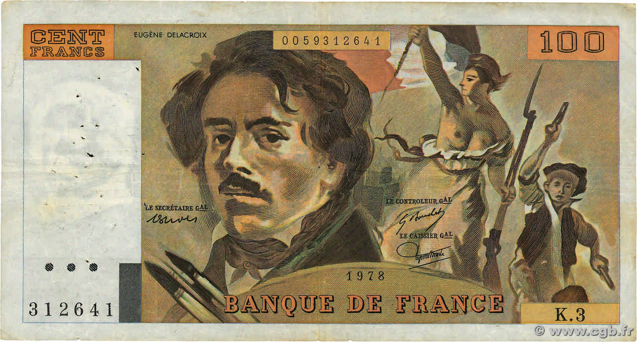 100 Francs DELACROIX FRANCE  1978 F.68.03 F