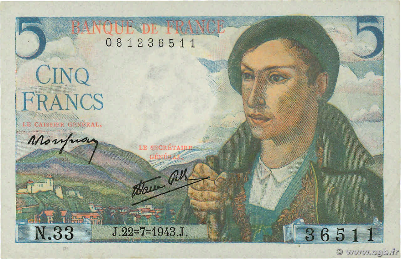 5 Francs BERGER FRANCE 1943 F.05.02 SPL+