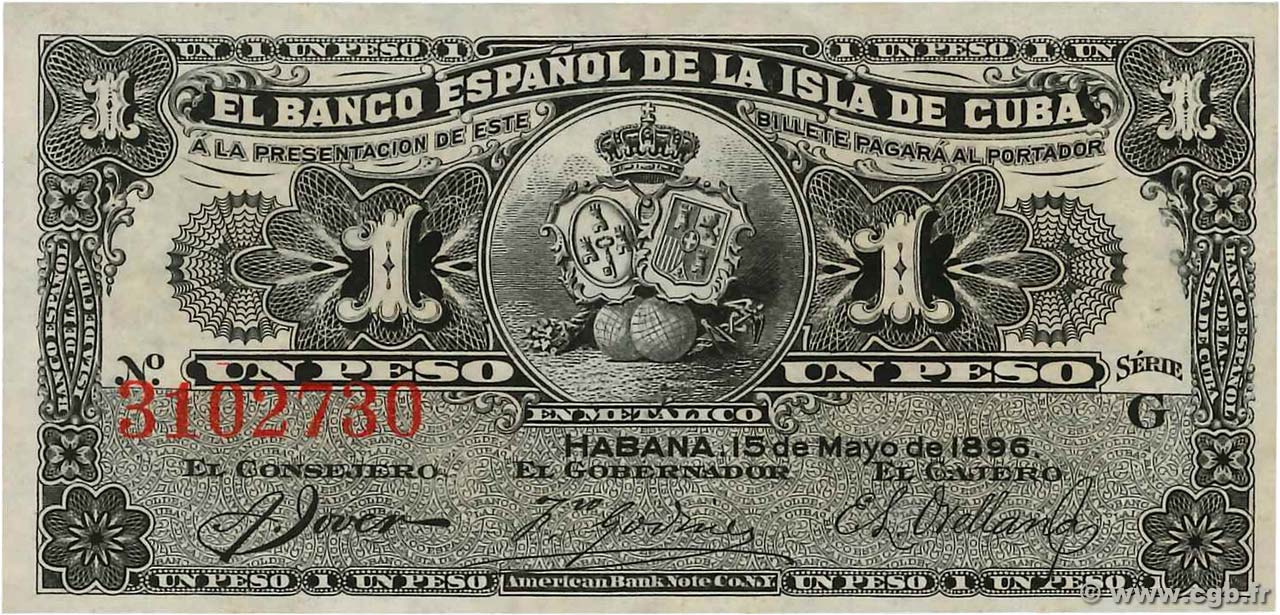 1 Peso CUBA  1896 P.047a UNC