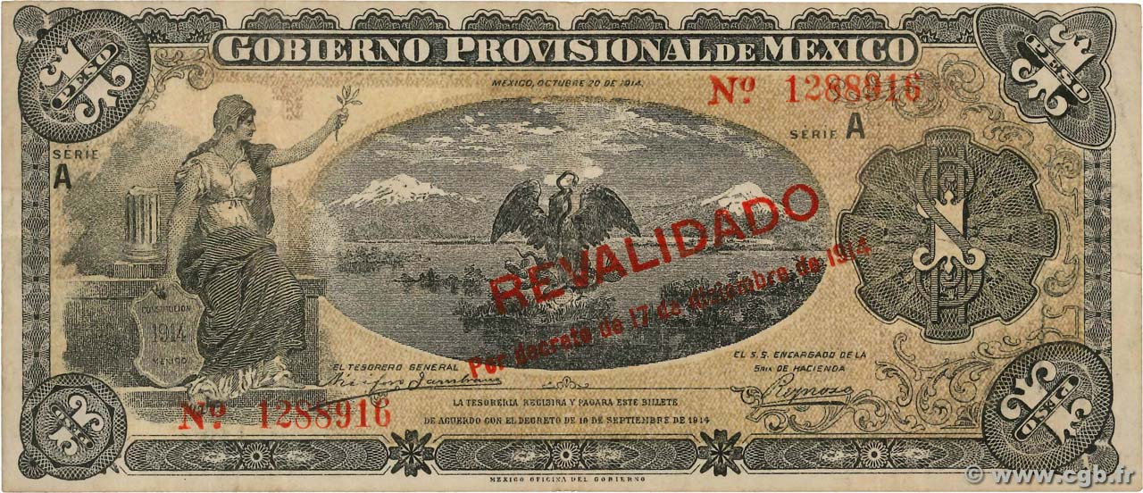 1 Peso MEXICO  1914 PS.0701b VF-