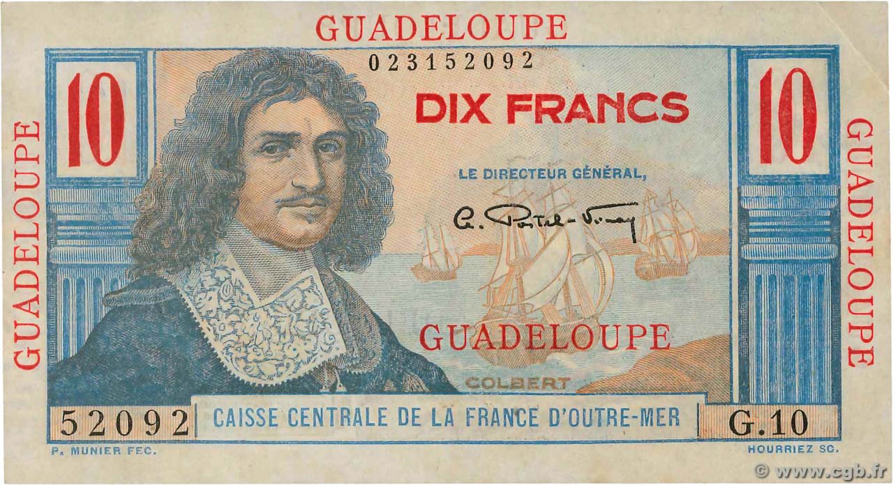 10 Francs Colbert GUADELOUPE  1946 P.32 AU
