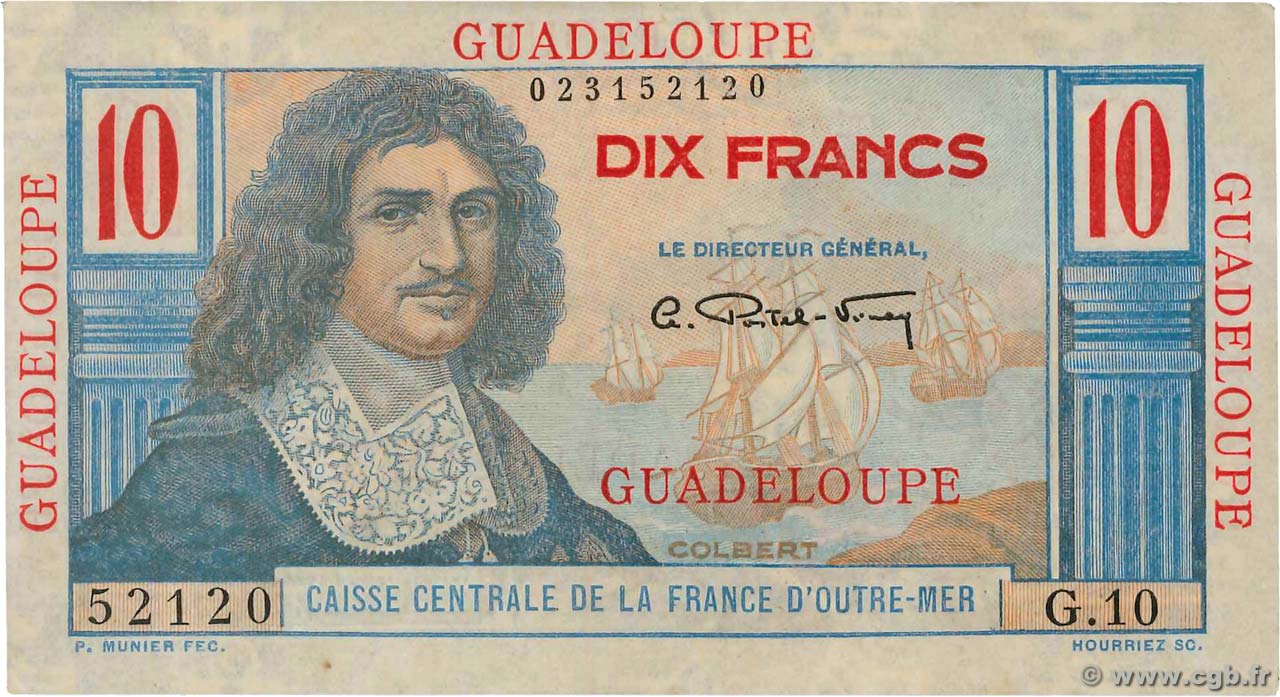 10 Francs Colbert GUADELOUPE  1946 P.32 fST+