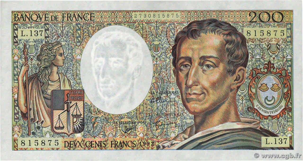 200 Francs MONTESQUIEU FRANCIA 1992 F.70.12c SPL+