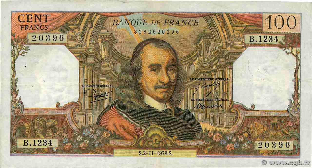 100 Francs CORNEILLE FRANCIA 1978 F.65.64 BC
