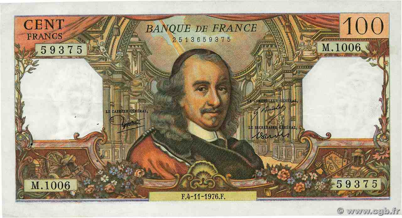 100 Francs CORNEILLE FRANCIA 1976 F.65.55 MBC