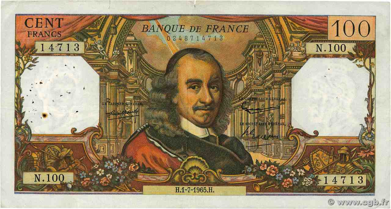 100 Francs CORNEILLE FRANCIA 1965 F.65.08 BC
