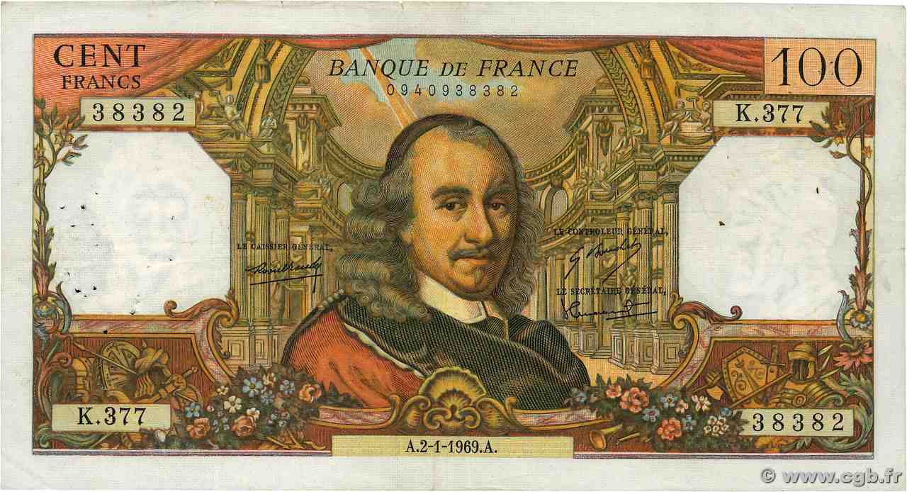 100 Francs CORNEILLE FRANCIA 1969 F.65.25 BC