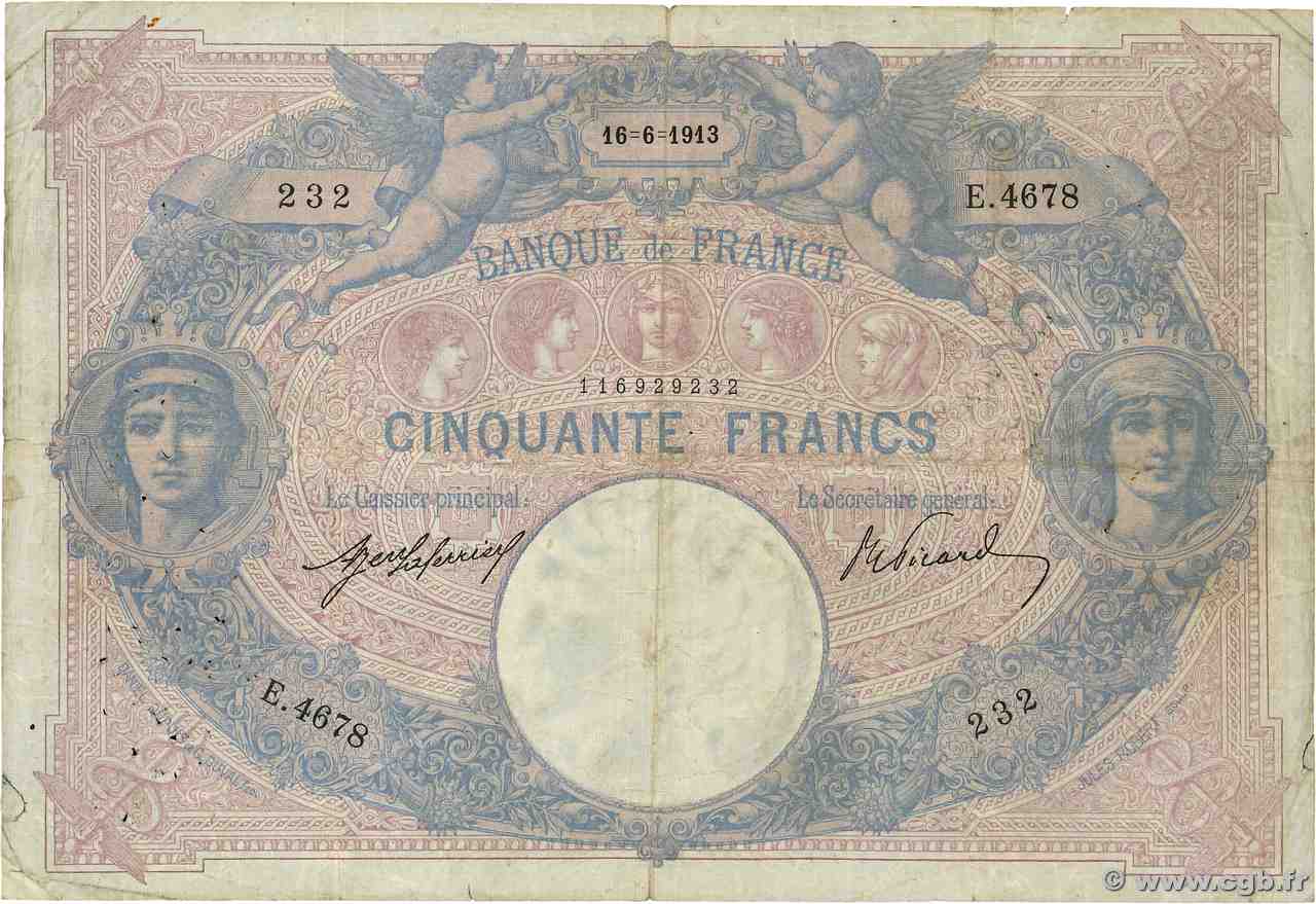 50 Francs BLEU ET ROSE FRANCIA 1913 F.14.26 RC+