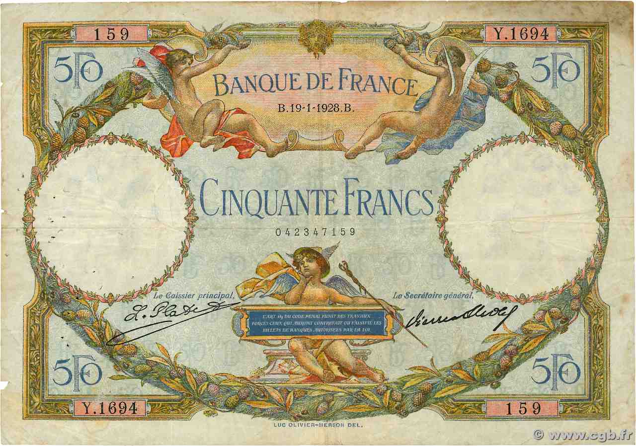 50 Francs LUC OLIVIER MERSON FRANCIA 1928 F.15.02 RC+