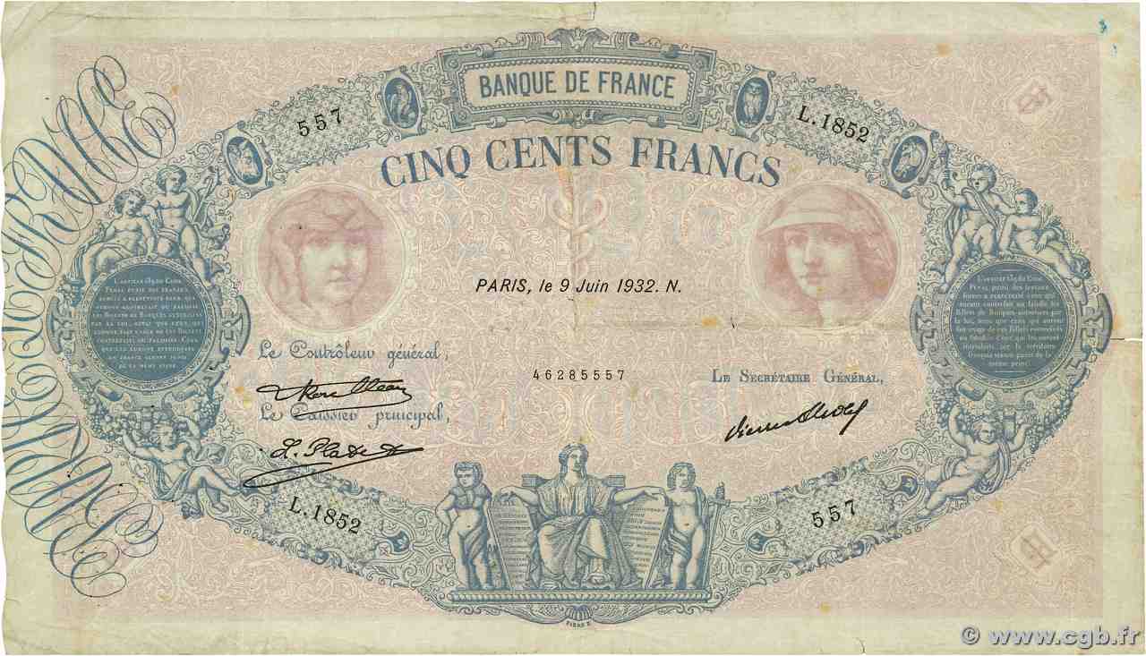 500 Francs BLEU ET ROSE FRANCIA 1932 F.30.35 RC+