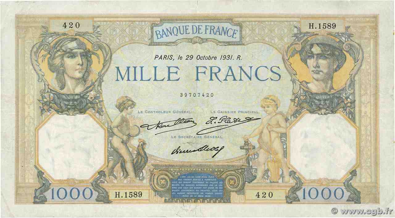 1000 Francs CÉRÈS ET MERCURE FRANCIA 1931 F.37.06 BC