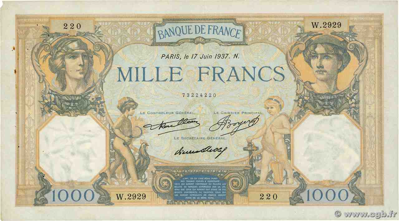 1000 Francs CÉRÈS ET MERCURE FRANCIA 1937 F.37.10 BC