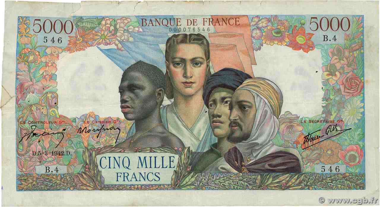 5000 Francs EMPIRE FRANÇAIS FRANCIA 1942 F.47.01 RC