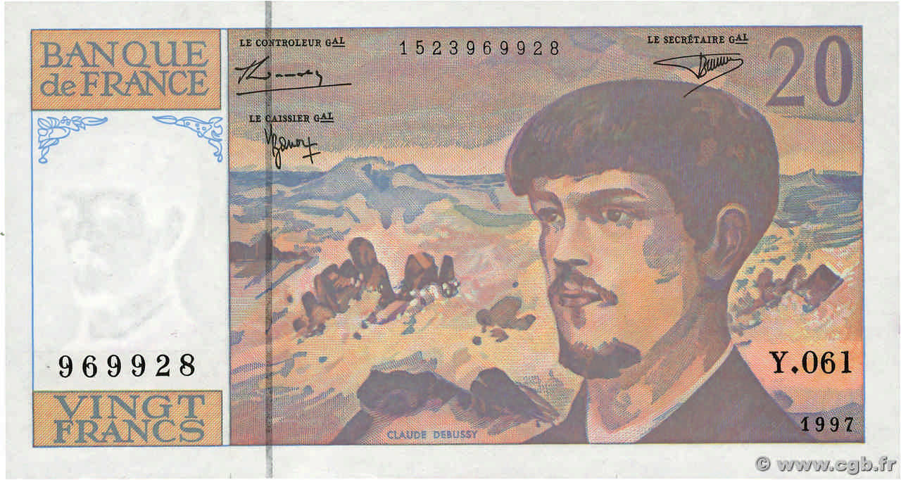 20 Francs DEBUSSY Modifié FRANKREICH 1997 F.66ter.02 fST+