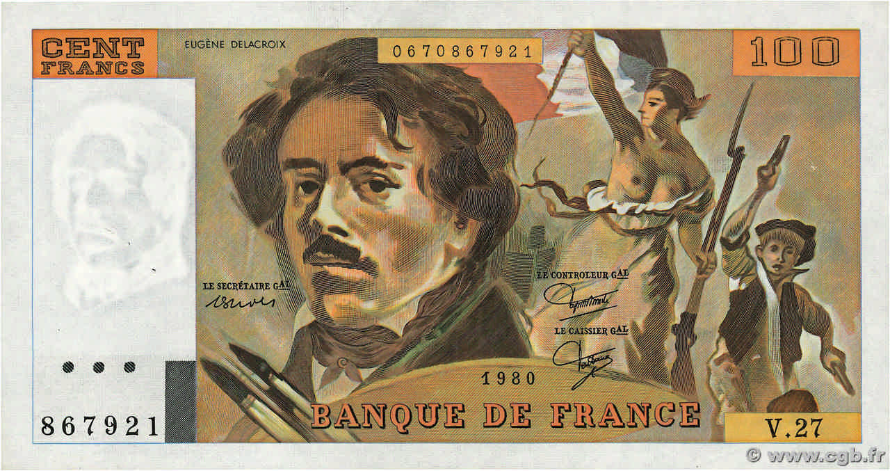 100 Francs DELACROIX modifié FRANCIA 1980 F.69.04a q.SPL